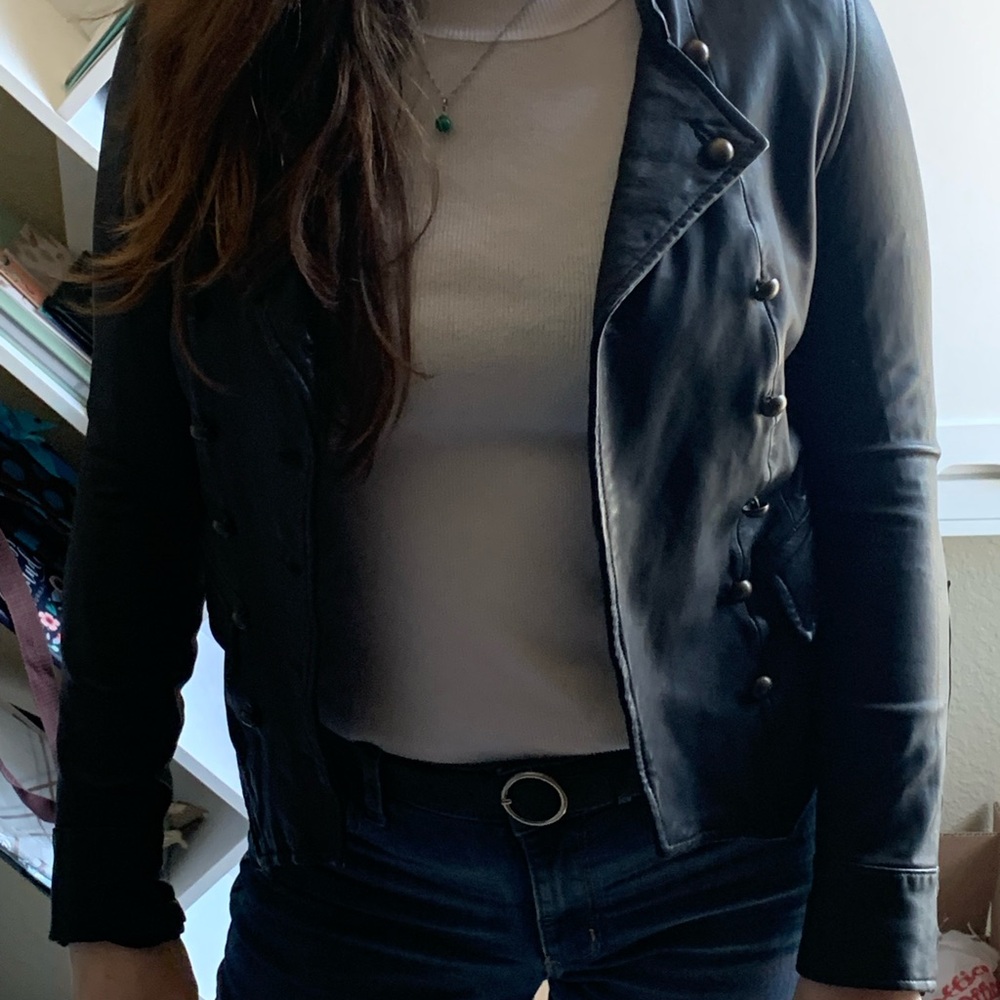 Joie Black Leather and Silk Jacket